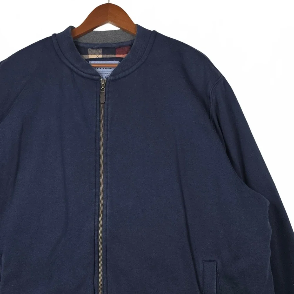 L.L. Bean Mens XXL Reg Navy Blue Flannel Lined Bomber Full Zip Jacket 500548